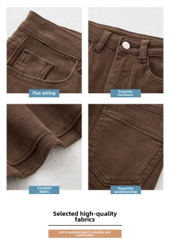 Fenda Lateral Micro Flared Jeans, Jeans de Cintura Alta, Calças Franjas Emagrecedoras, Cor Café, Fundo de Sino, Marrom, Novo, Primavera, Outono, 2022 - comprar online