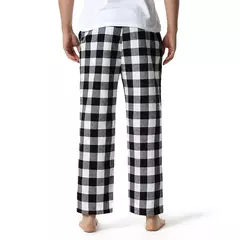 Branco preto xadrez pijama calças inferiores homens relaxando confortável macio algodão flanela casa wear respirável flanela pijama homme