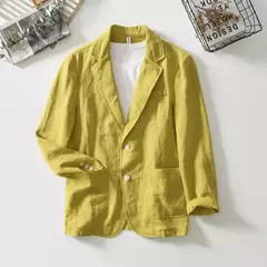 Fatos safari de algodão e linho masculinos, blazers monocromáticos, jaquetas casuais oversize, roupas de primavera, novos