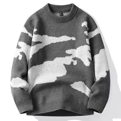 Suéter de malha com padrão de nuvens masculino, suéteres de casal, gola redonda, manga comprida, pulôver Harajuku masculino, casual, fofo, outono, 2023
