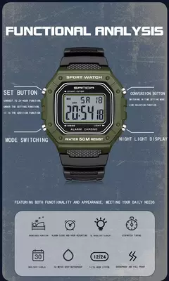 SANDA-Militar Masculino Resistente à Água Relógios Esportivos, Big Dial LED Digital Relógios de Pulso, cronômetros para Masculino, Exército, Moda, 2156 na internet