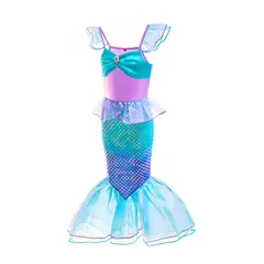 Meninas escala roxa princesa sereia ariel cosplay vestido de halloween vestido de festa de aniversário meninas verão praia vestido de férias - loja online