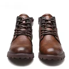 Imagem do Botas de couro retrô masculinas, sapatos de cano alto, sapatos casuais para trabalho ao ar livre, botas de motocicleta punk plus size, inverno