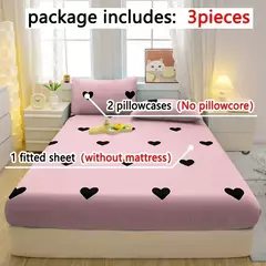 Em forma de coração Pattern Set Folha equipada, Capa de cama impressa, cama do quarto, simples moderno, fosco, 3 pcs - loja online