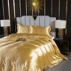 Cama de seda sólida com capa de edredão, lençol, folha plana, fronha, lençol de luxo, rei, rainha, duplo, Twin Size