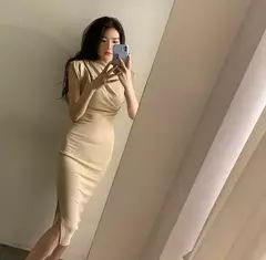 Verão novo sexy atrevido puro desejo estético fora do ombro vestido longo para as mulheres na moda fenda lateral hip cobrindo vestido
