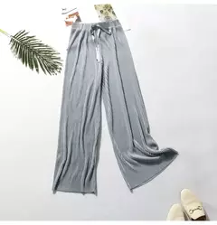Calça casual de cintura alta feminina, fundo de sino emagrecedor, cor sólida, seda do gelo, faixa elástica na cintura, novo estilo, verão, por atacado - loja online