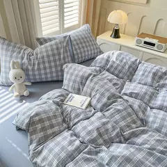 Conjunto de edredão reticulado com lençol e fronhas, roupa de cama quente, grade, completa, queen size, sem enchimento, novo, 2022, duplo