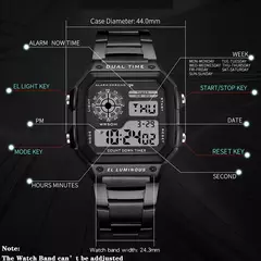 YIKAZE-Relógio masculino de luxo em aço inoxidável, relógios digitais militares, relógio impermeável, relógio de pulso LED