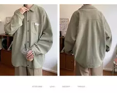 Imagem do Jaqueta masculina casual de veludo, camisa manga longa, streetwear solta com bolsos, botão pesado para baixo, outono