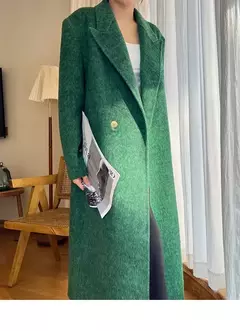 Imagem do Casaco de alpaca de lã feminino, jaquetas de lã, trespassado duplo, gola de terno, solto, Casacos longos, senhora do escritório, outono, inverno, 2022