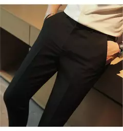 Calça casual slim-fit masculina, fato formal, monocromático, cintura ajustável, festa social, moda empresarial, novo, outono, 2022, 38-28 - Wolf Magazine