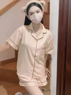 Conjuntos de pijama de seda falsa feminino, pijamas sólidos, noite para dormir, roupas de casa, moda coreana, 2 peças, verão na internet