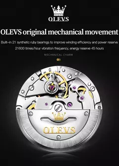Imagem do OLEVS-Relógio Mecânico Automático Masculino, Aço inoxidável, Impermeável, Luminoso, Data, Luxo, Original, 9928