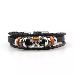 Anime uma peça pirata pulseira dos desenhos animados ação luffy chapéu de palha punk estilo retro preto couro tecido pulseira brinquedo presente aniversário - comprar online