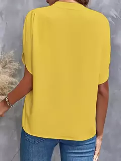 Blusa feminina elegante de manga curta com decote em v, camisa solta de cor sólida, tops brancos casuais, senhora do escritório, nova, verão - Wolf Magazine