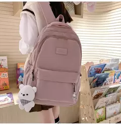 Imagem do Mochila de grande capacidade para estudante, bolsa simples e versátil para menina, material poliéster unissex, decoração de boneca japonesa