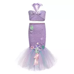 Meninas escala roxa princesa sereia ariel cosplay vestido de halloween vestido de festa de aniversário meninas verão praia vestido de férias - comprar online