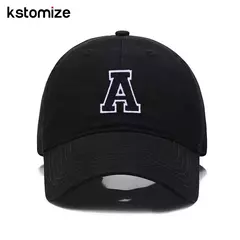 Imagem do Boné bordado de algodão macio, letra inicial A-Z Snapback Caps para homens e mulheres, elegante equipe esporte viseiras, preto, alta qualidade