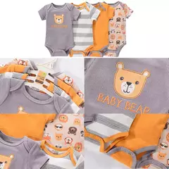 Macacão de algodão estampado para recém-nascidos, macacão manga curta, roupas de bebê menino e menina, 0-12m, 4 peças, verão - Wolf Magazine