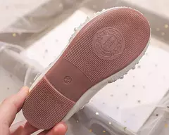 Imagem do Salto liso da menina com arco pérola e strass, sapatos princesa para crianças, moda, outono