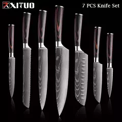 XITUO-Laser Damasco Padrão Facas de Cozinha Set, Faca Chef, Ultra-Sharp, Santoku, Cutelo, Corte, Utilidade, Fruta, 1-10pcs - Wolf Magazine