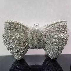 Luxo Bow Stone Clutch Bags para Mulheres, Lady's Crystal Evening Bags, Metal Verde, Minaudiere, Black Rhinestone Handbag, Wedding Party Purse - loja online
