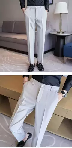 Calças de terno masculino damasco branco preto fino negócios casual calças de nove pontos em linha reta plus size escritório social casamento - loja online