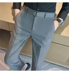 Calça formal masculina estilo britânico, monocromática, fina, casual, de negócios, escritório, social, calça de tornozelo, streetwear, alta qualidade - comprar online