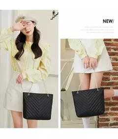 Imagem do Bolsa de ombro de corrente bordada casual para mulheres, padrão V, lingge, bolsa de compras portátil, nova moda