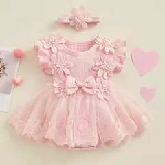 Recém-nascido Lace Patchwork Ruffle Macacões, Macacão Vestido, Mesh Baby Girl Roupas, Sunsuit Roupas, 2Pc Roupas - comprar online