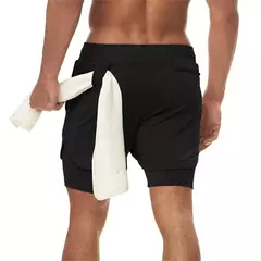 Calções masculinos de dupla camada para ginástica, secagem rápida, esportes, treino, jogging, deck duplo, 2 em 1, verão - loja online
