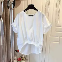 ZANZEA-Blusa de manga curta feminina, tops elegantes, gola em O, camisa monocromática OL, tops casuais femininos, soltos, festa, moda, verão - comprar online