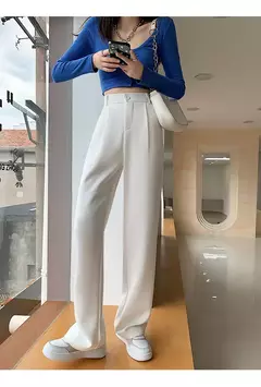 Calça feminina de cintura alta até o chão, branca, solta, perna larga, feminina de escritório, reta, roupas longas, senhoras, outono, inverno na internet