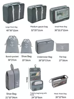 Imagem do Travel Organizer Storage Bags Set, Mala de Embalagem Cubos, Casos Portáteis, Bagagem, Roupas, Bolsa Arrumada, Dobrável, 7 Pcs, 8 Pcs, 9 Pcs, 10 Pcs