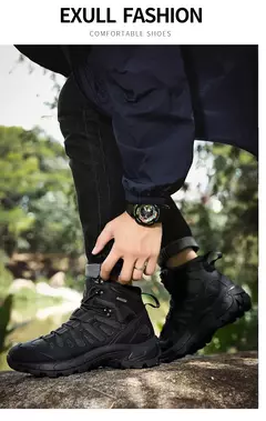 Botas de couro antiderrapante ao ar livre para homens, botas de deserto respiráveis, botas confortáveis, sapatos de trabalho, inverno na internet