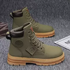 Imagem do Botas casuais de cano alto masculinas, bota masculina de motocicleta, calçado de trabalho com renda, ruibarbo robusto, retrô, inverno