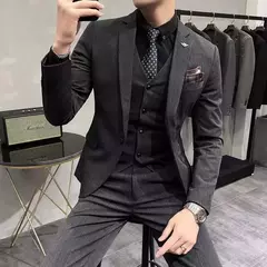 Conjunto de terno slim fit masculino, jaqueta blazers, calça, colete, moda casamento empresarial, roupas de anfitrião, casaco, calças, colete, novo, 2023, 3 peças na internet