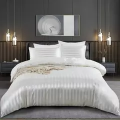Imagem do Satin Striped Duvet Cover, sedoso como edredão, conjunto de cama de luxo, completo, rainha, rei, solteiro, duplo tamanho, marfim White Stripe