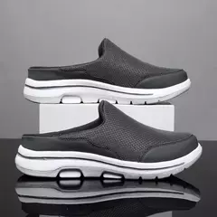 Imagem do Mocassins de malha casuais masculinos, cor sólida, sapatos de encalço, flats de casal de verão, meio chinelos, tamanho grande