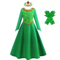 Fiona vestido de halloween shrek cosplay fantasia vestir-se verde princesa traje crianças elegante vestido crianças manga longa impressão vestidos - Wolf Magazine