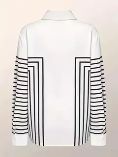 Camisa de botão feminina com estampa de linha, blusas elegantes, primavera e verão, roupas femininas plus size, preto e branco, 2024 - Wolf Magazine