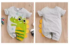 Crocodile Bodysuit de meninos e meninas, algodão impresso 3D, confortável, casual, manga curta, bebê, fofo, verão - loja online