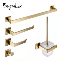 Escovado Ouro Acessórios Do Banheiro Conjunto, suporte Da Escova Do Vaso Sanitário, suporte Do Papel Higiênico, Barra De Toalha, Cremalheira Do Trilho, Gancho De Cabide, Hardware Saboneteira - loja online