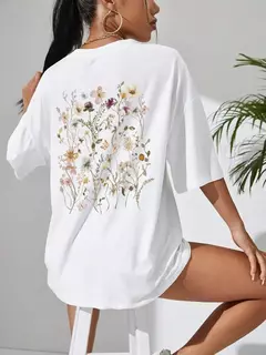 Lindos clusters de flores femininos estampa camisetas de algodão, tops casuais respiráveis macios de manga curta, roupas de rua soltas e confortáveis - loja online