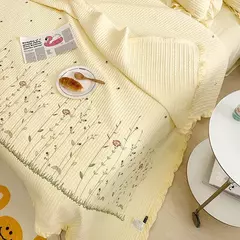 Novo conjunto de colcha de verão chiffon acolchoado menina coração lavado algodão babados capa de cama de casal