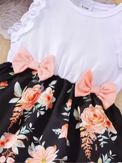 Vestidos estampados florais sem mangas com arco para criança, roupas de verão, estilo pastoral, festa de casamento, 0 a 3 anos - loja online
