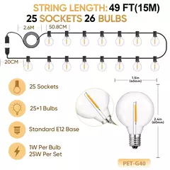 Guirlanda de luzes inquebrável g40, 220v 110v, led, luz de corda e12, à prova d'água, conectável, guirlanda de ano novo, decoração de natal