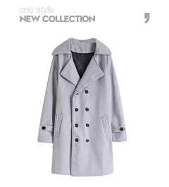 Casaco trench mistura de lã slim fit masculino, jaqueta monocromática, moda casual, alta qualidade, outono, inverno, 2024 - comprar online