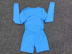 Macacão feminino de manga comprida sem acolchoamento, macacão de ginástica fitness, roupas esportivas femininas, roupas esportivas, roupas azuis, novo, 2024